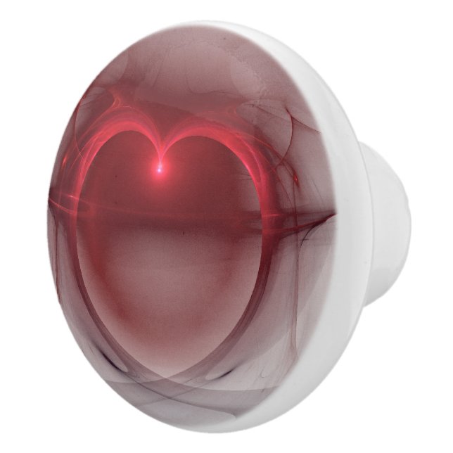 Red Lighted Heart Over White Artwork Ceramic Knob (Right)
