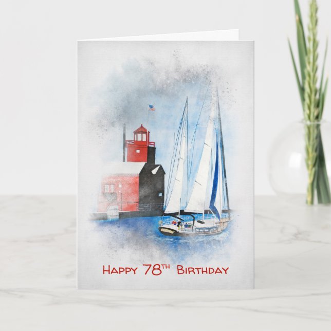 Red Lighthouse and Sailboat 78th Birthday  Card (Front)