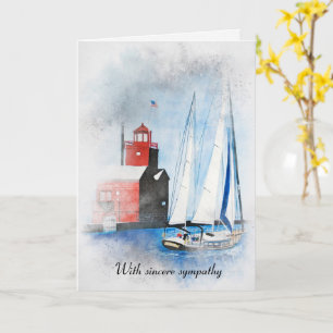 Red Lighthouse and Sailboat Painting Card