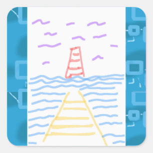 Red Lighthouse and the Yellow Pier Blue Sticker