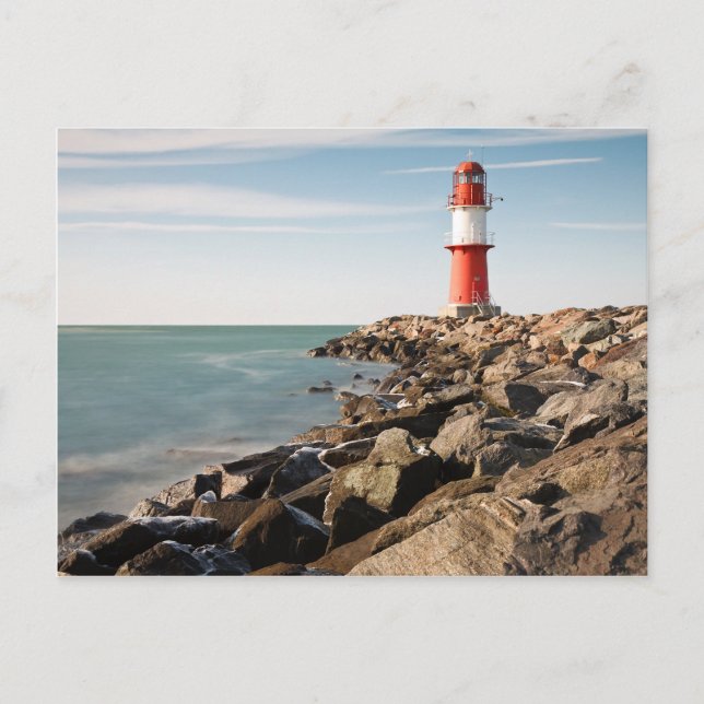 Red lighthouse in Warnemuende Postcard (Front)