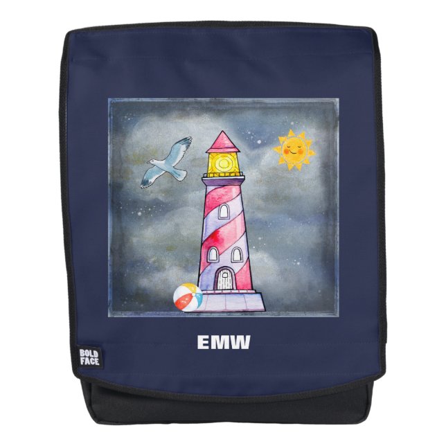 Red Lighthouse with a Stormy Background Backpack (Front)