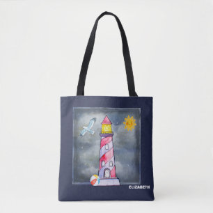 Red Lighthouse with a Stormy Background Custom Tote Bag