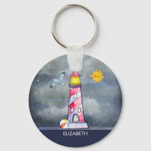 Red Lighthouse with a Stormy Background Keychain