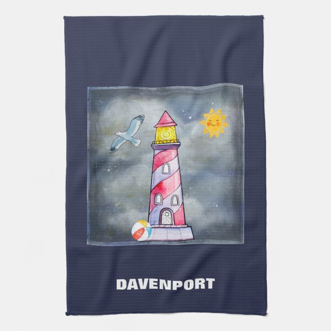 Red Lighthouse with a Stormy Background Kitchen Towel (Vertical)