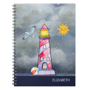 Red Lighthouse with a Stormy Background Notebook