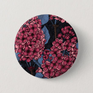 Red lilac on dark blue 2 inch round button