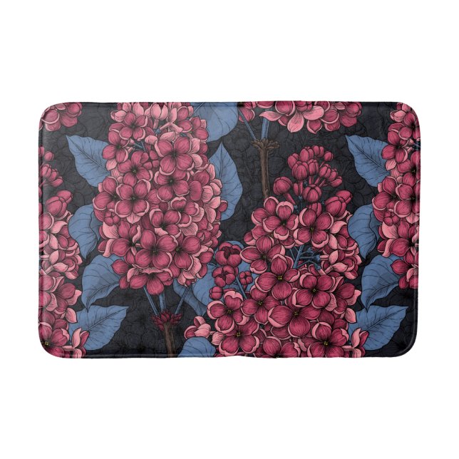 Red lilac on dark blue bath mat (Front)
