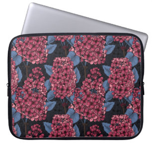 Red lilac on dark blue laptop sleeve