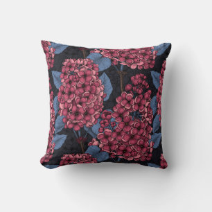 Red lilac on dark blue throw pillow