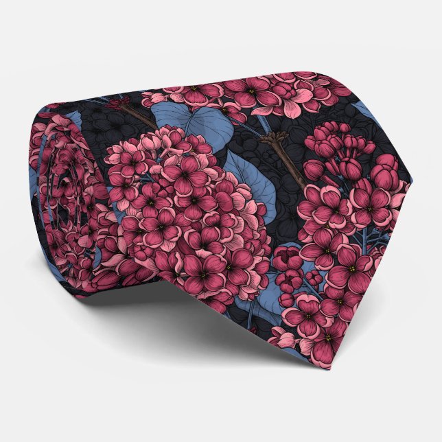 Red lilac on dark blue tie (Rolled)