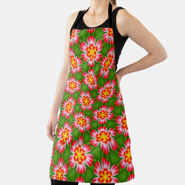 Red Lilies Pattern Apron (Insitu)