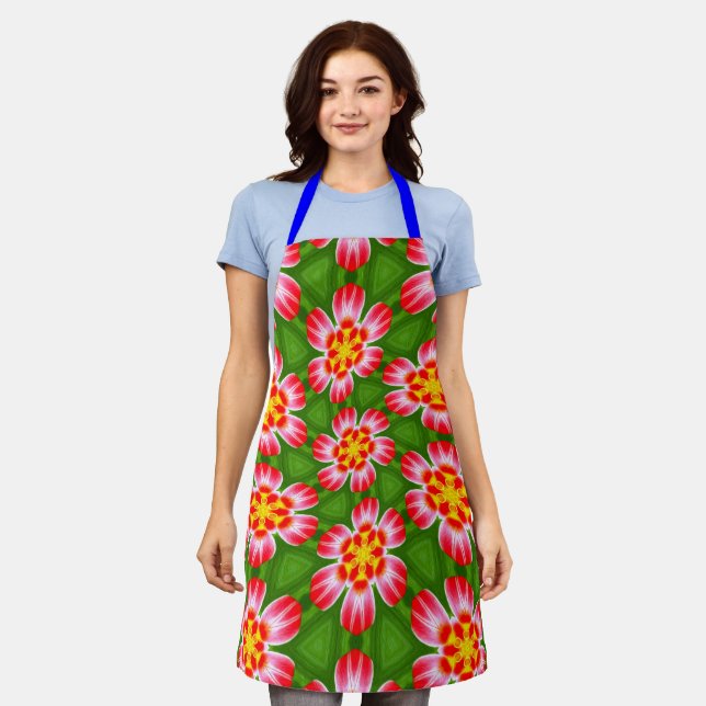 Red Lilies Pattern Apron (Worn)