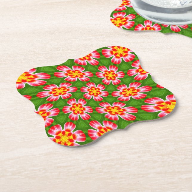 Red Lilies Pattern Paper Coaster (Angled)