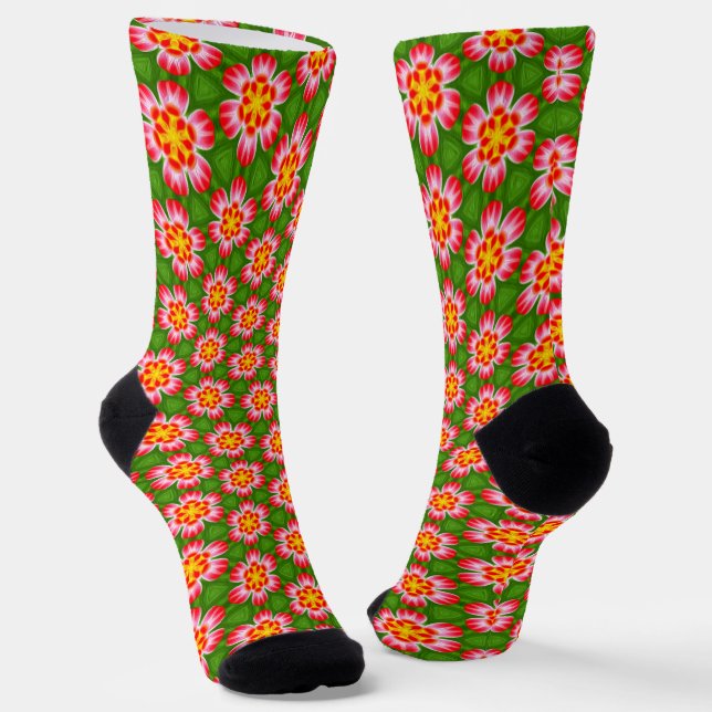 Red Lilies Pattern Socks (Angled)