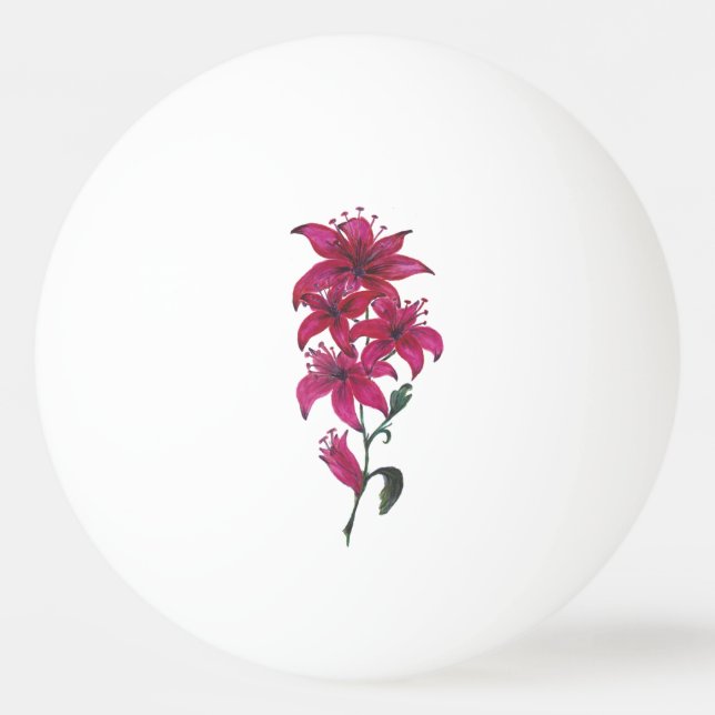 Red Lilies Watercolor Ping Pong Ball (Front)