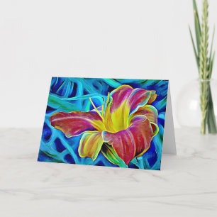 Red Lily Aqua Fantasy Art Note Card