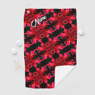 Red Lily Floral Abstract Pattern Personalized     Golf Towel