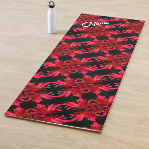Red Lily Floral Abstract Pattern Personalized Yoga Mat