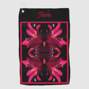 Red Lily Flower Abstract Personalized Golf Towel