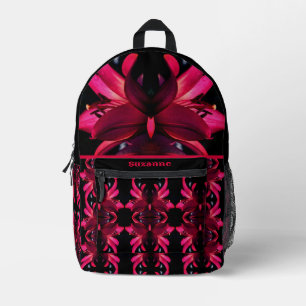 Red Lily Flower Abstract Personalized Printed Backpack