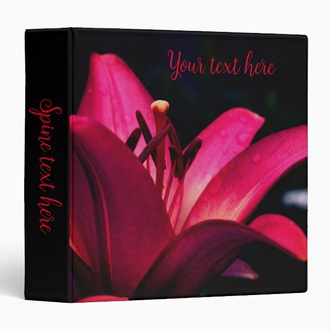 Red Lily Flower Close Up Personalized Binder (Front/Spine)