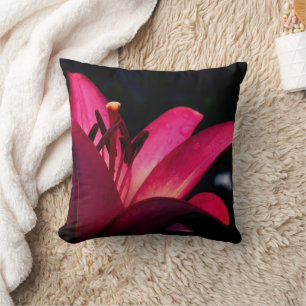 Red Lily Flower Close Up  Throw Pillow