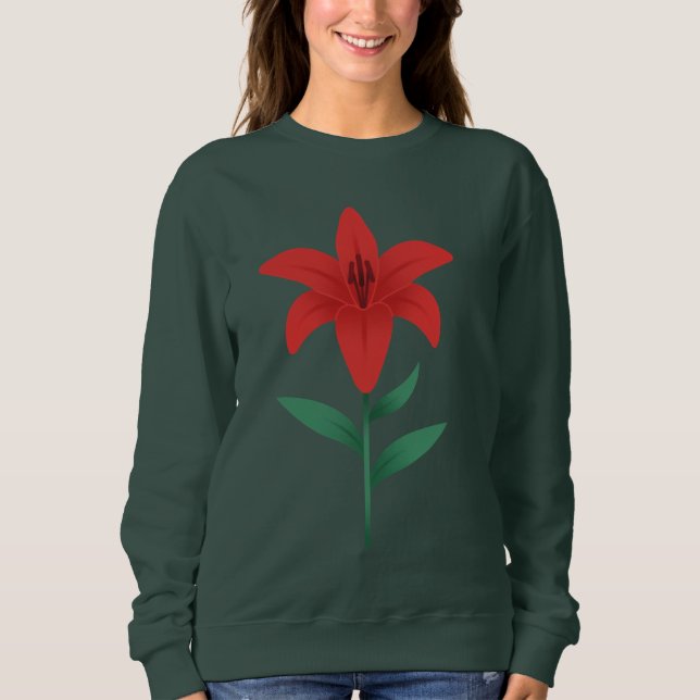 Red Lily Flower Modern Flat Botanical Design Sweatshirt (Front)