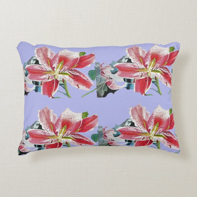 Red lily Lilac Mauve Lilies floral Decor Cushion (Front)