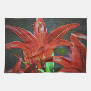 Red Lily Textured Kitchen Towel