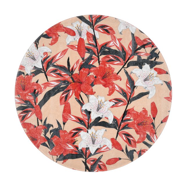 Red Lily: Vintage Botanical Pattern. Cutting Board (Front)