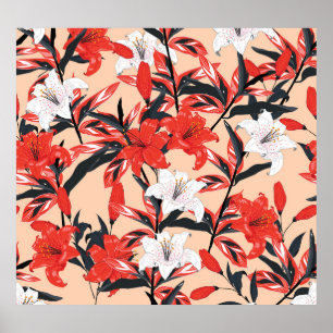 Red Lily: Vintage Botanical Pattern. Poster