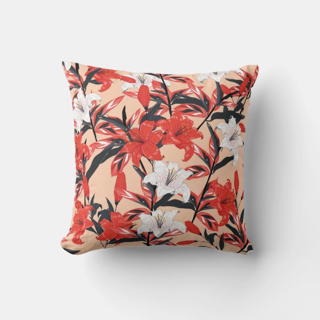 Red Lily: Vintage Botanical Pattern. Throw Pillow (Front)