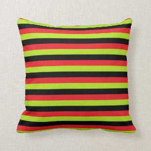 Red, Lime Green and Black Stripes Throw Pillow