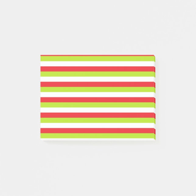 Red, Lime Green and White Stripes Post-it Notes (Front)