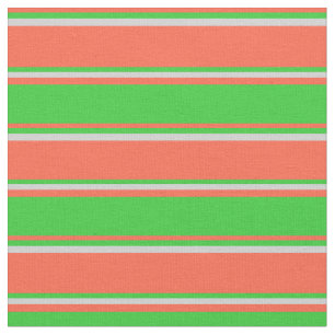 Red, Lime Green & Light Grey Coloured Stripes Fabric