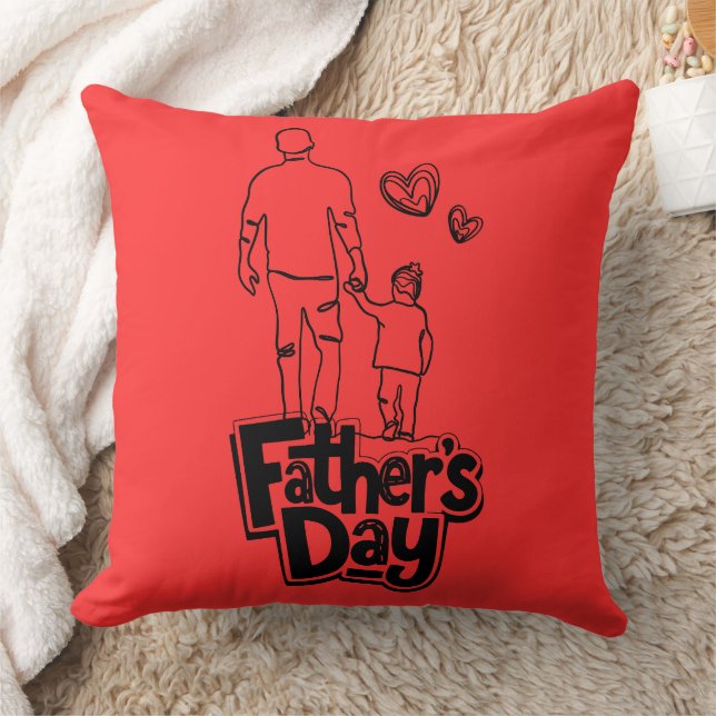 Red Line Art Father Daughter Hearts Throw Pillow (Blanket)