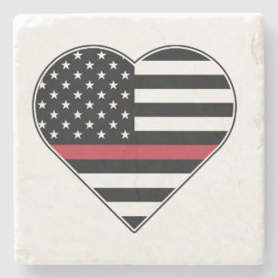 Red Line Flag Heart Stone Coaster