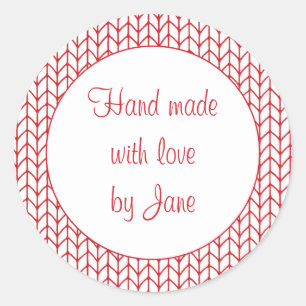 RED LINE KNIT 3" Round "Hand Made" Stickers