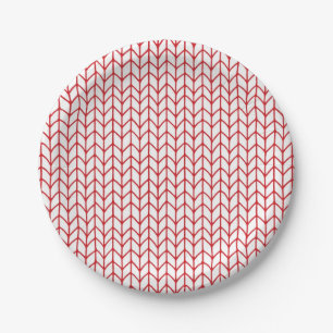 RED LINE KNIT 7" Round Paper Plates