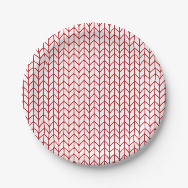 RED LINE KNIT 7" Round Paper Plates (Front)