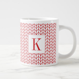 RED LINE KNIT Big White Mug + Initial
