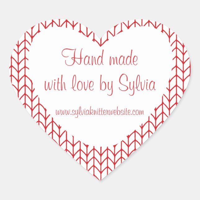 RED LINE KNIT Heart Shape "Hand Made" Stickers (Front)