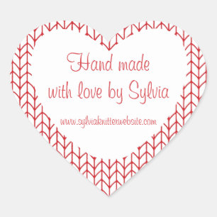 RED LINE KNIT Heart Shape "Hand Made" Stickers