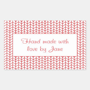 RED LINE KNIT Rectangle "Hand Made" Stickers