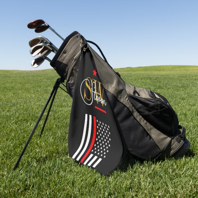 Red Line & Monogrammed Name / Modern Signature Golf Towel (Green)