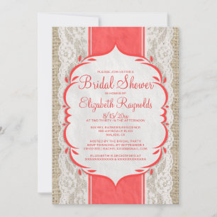 Red Linen Burlap & Lace Bridal Shower Invitations