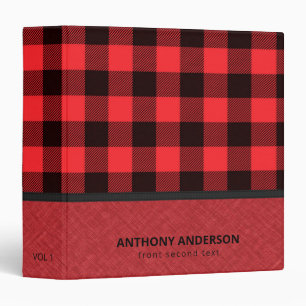 Red Linen Texture and Plaid Binder