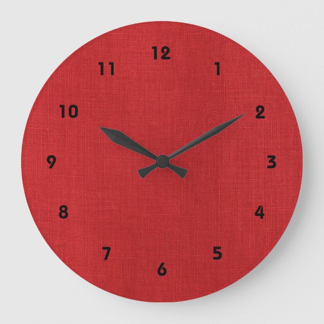 Red Linen Texture Photo Large Clock (Front)