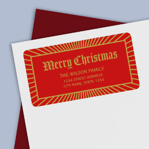 Red Lines Decorative Merry Christmas Address Label